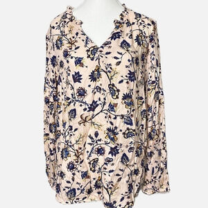 Basic Editions Cream Floral Bohemian Style Blouse NWT